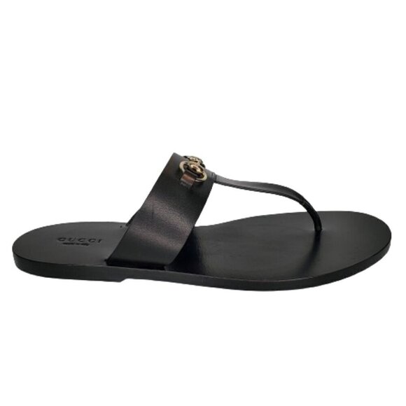 Gucci Horsebit Leather Flat T-Strap Thong Sandals - Picture 1 of 8